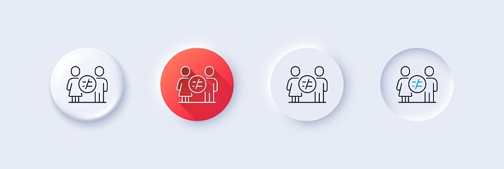 Discrimination line icon. Neumorphic, Red gradient, 3d pin buttons. Gender inequality sign. Equality balance symbol. Line icons. Neumorphic buttons with outline signs. Vector