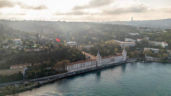 Aerial view of Kuleli Military High School Building from Bosporus waterside in Istanbul.