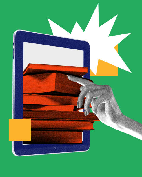 istock Tablet with stack of books. Contemporary art collage. Integration of digital learning platforms with traditional educational resources 2149806804