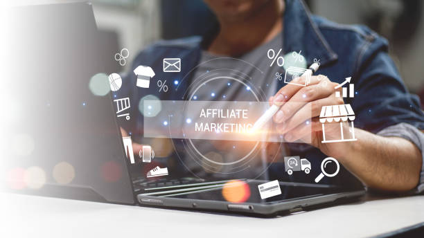 istock Affiliate marketing, online business model concept. Creating relationships strategy between merchants, affiliates, and customers. Generated revenue by rewarding affiliates for referring customers. 2149807243