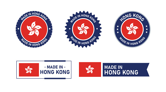 Hong Kong flag, Made in Hong Kong. Tag, Seal, Stamp, Flag, Icon vector