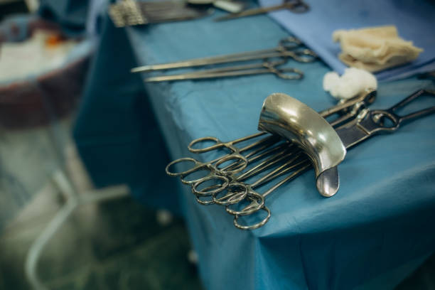 istock Scissors prepare for surgical instruments during operation,scissors, forceps and scalpels,Straight scissor used to cut suture material where as curve scissor for tissue. 2149807486