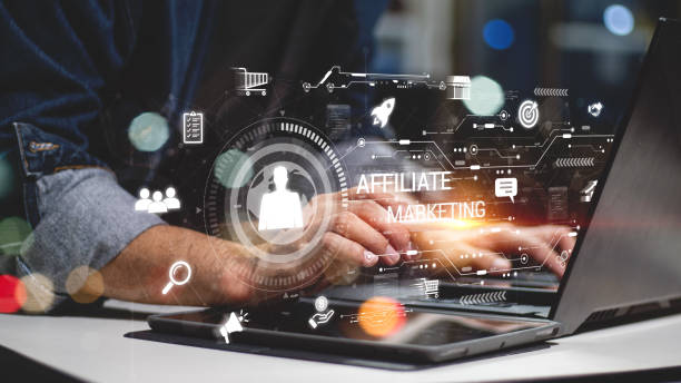 istock Affiliate marketing, online business model concept. Creating relationships strategy between merchants, affiliates, and customers. Generated revenue by rewarding affiliates for referring customers. 2149807561