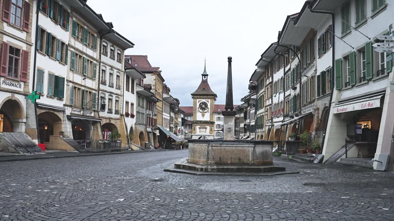 Beautiful View Of Central Stree In Old Town Murten, Switzerland