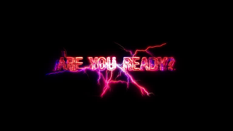Are You Ready glow pink neon text lightning glitch effect sci fi futuristic hitech cinematic title abstract background.