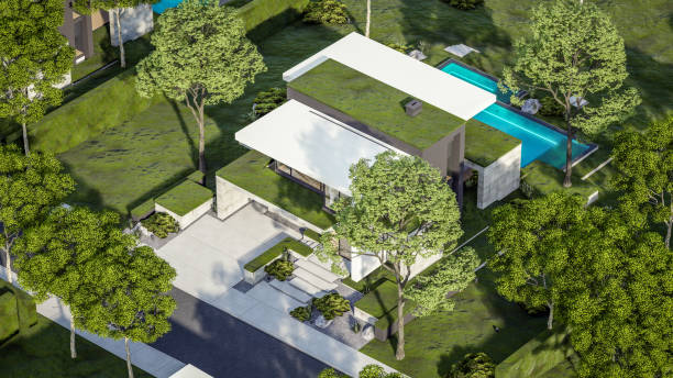 istock 3d rendering of flat roof house with concrete facade 2149813919