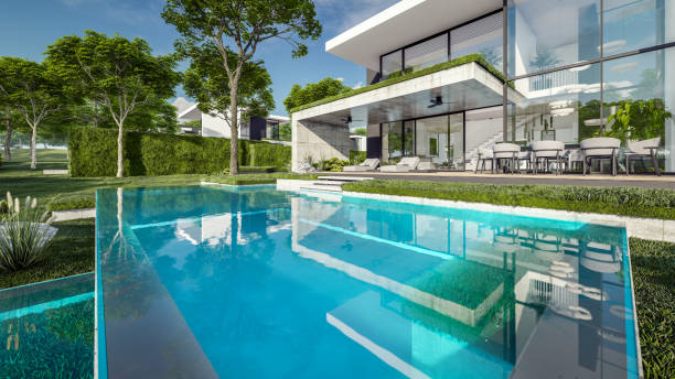 istock 3d rendering of flat roof house with concrete facade 2149813924
