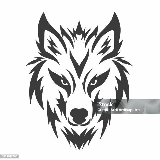 Tribal Art Design Wolf Face With Sharp Eyes On A White Background Stock ...