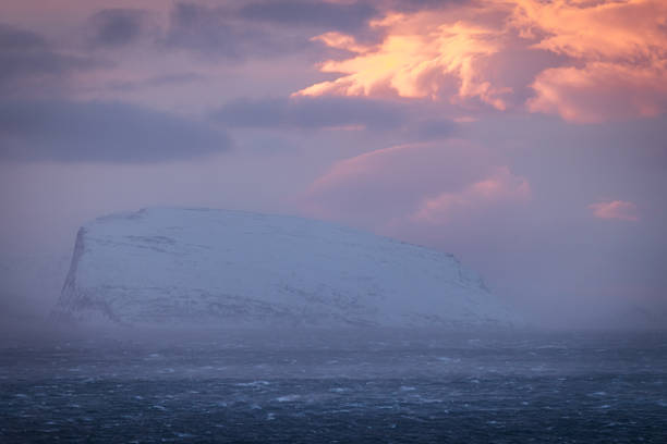Storm over Norwegian sea at sunset.Hammerfest - Norway.