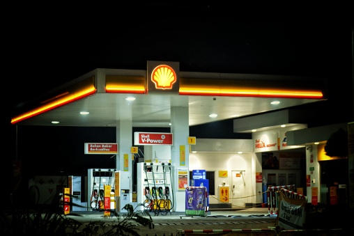 Bekasi, Indonesia - April 18, 2024 : Gas station in the middle of the night with no activity