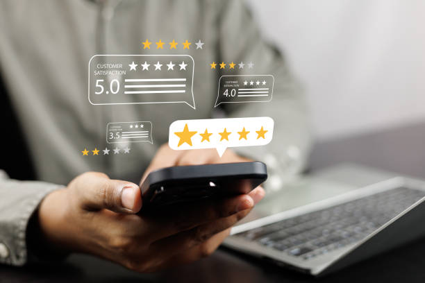 istock Online customer satisfaction Survey service concept, client rate service from experience in application,Consumer give five-Stars and feedback review for quality, Business reputation ranking from buyer 2149822516