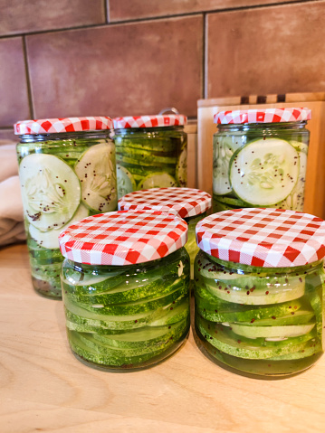 Preserved Fresh Organic Cucumber in Glass Jars