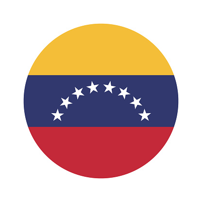 Venezuela flag. Button flag icon. Standard color. Round button icon. The circle icon. Computer illustration. Digital illustration. Vector illustration.