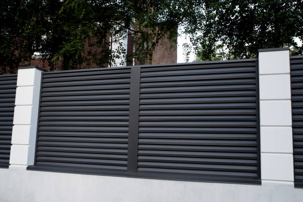 istock Modern gray corrugated metal fence with shutters blinds 2149824464