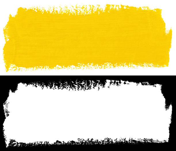 Yellow stroke of paint brush texture isolated on white background with clipping mask (alpha channel) for quick isolation.