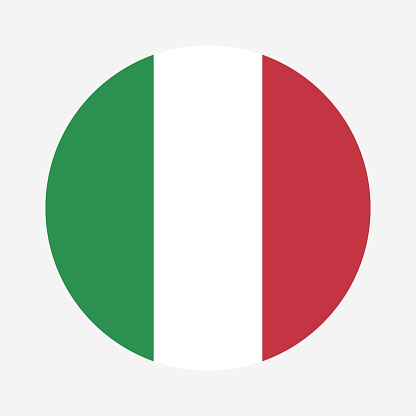 Italy round flag. Italian flag. Standard color. Circular icon. Round national flag. Digital illustration. Computer illustration. Vector illustration.