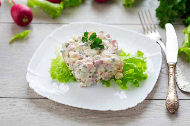 istock vegetable salad with boiled vegetables and dressed with mayonnaise 2149827311