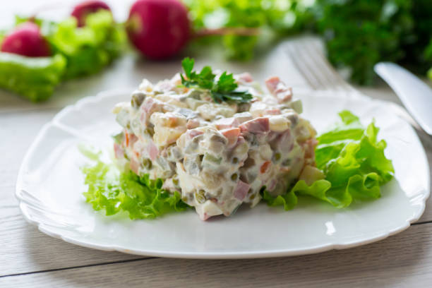 istock vegetable salad with boiled vegetables and dressed with mayonnaise 2149827351