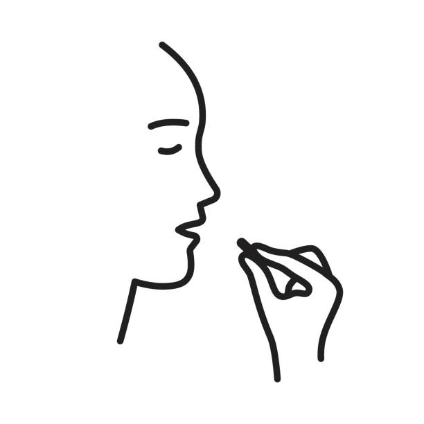 doustne stosowanie tabletek. linearna ikona osoby przyjmującej pigułkę, która ilustruje, w jaki sposób przyjmowane są pigułki, witaminy lub antybiotyki. - jeść stock illustrations