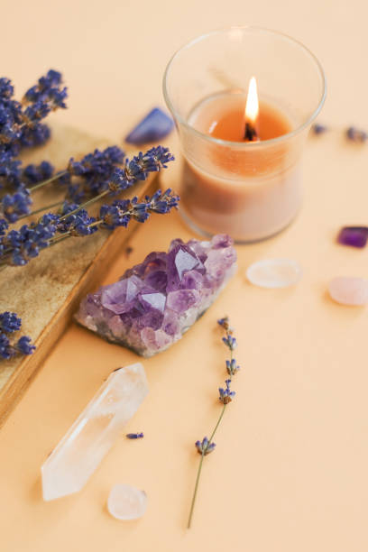 istock Amethyst, candle and lavender still life 2149828296
