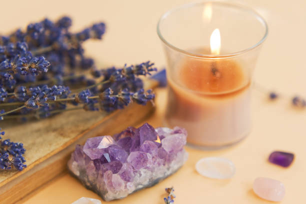 istock Amethyst, candle and lavender still life 2149828298