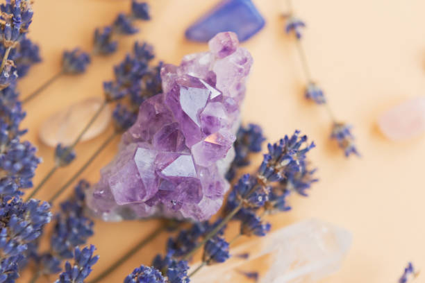 istock Natural gemstones and lavender flowers 2149828366