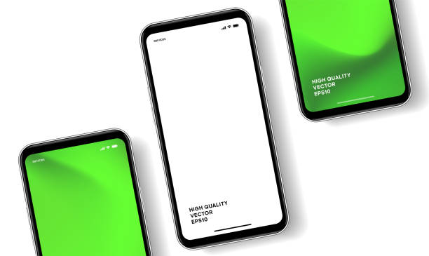 istock 3D realistic high quality smartphone mockup with isolated background. Smart phone mockup collection. Device front view. 3D mobile phone with shadow on white background. 2149829988