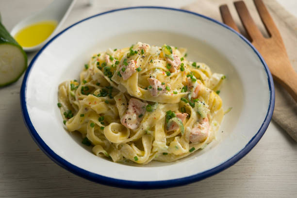 istock Tagliatelle pasta dish with salmon and zucchini 2149832049