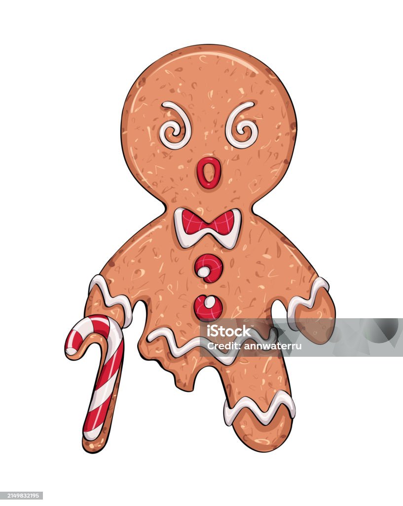 Gingerbread Angey Angry Gingerbread Man With Candy Cane Vector Art Stock Illustration ...