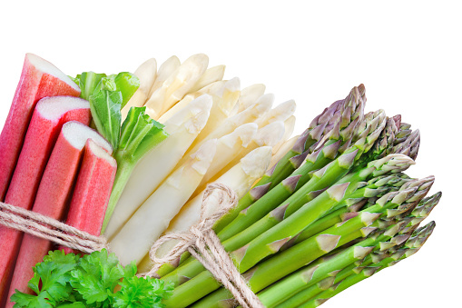Asparagus and Rhubarb isolated on white background
