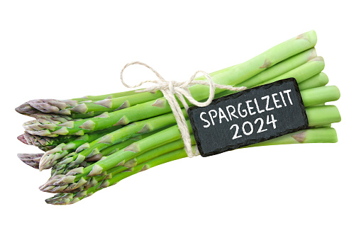 German label Asparagus Season 2024 isolated on white background