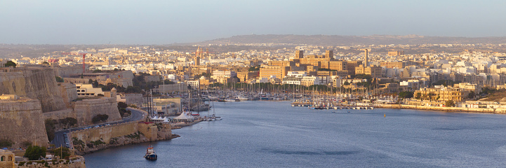 Panoramic view towards Floriana, Pieta with St Luke's Hospital on Guardamangia Hill and Ta' Xbiex in the central region of Malta.