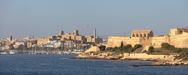 View towards Fort Manoel (on the right) and St Luke's Hospital in the distance in Pieta, Malta.