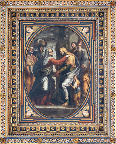 Naples - The painting of Ascension on the ceiling of Cathedral by Giovanni Balducci (1560 - 1630).