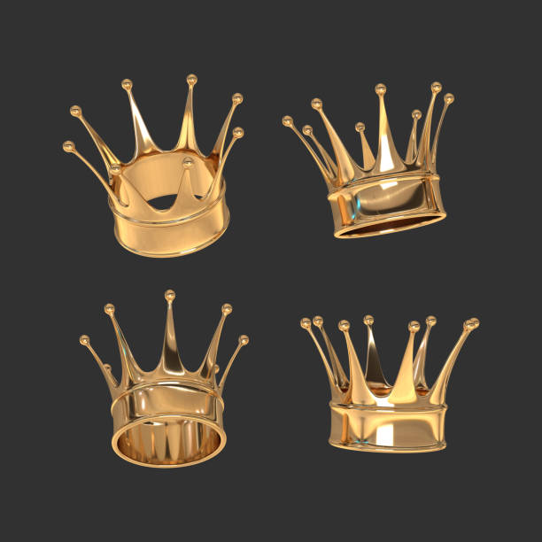 istock Golden crowns for queen or king. Different positions 2149842370