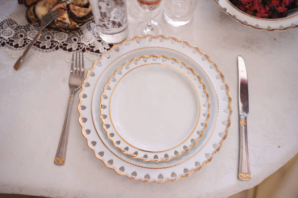 istock The table is served with classic white and gold dishes. 2149842823