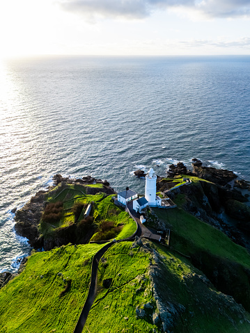 Drone view of Start Point Lighthouse, Devon, England, UK