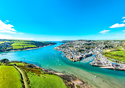 Drone view to the sea from Salcombe in Devon