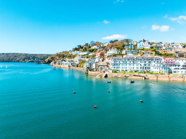Drone view to the sea from Salcombe in Devon