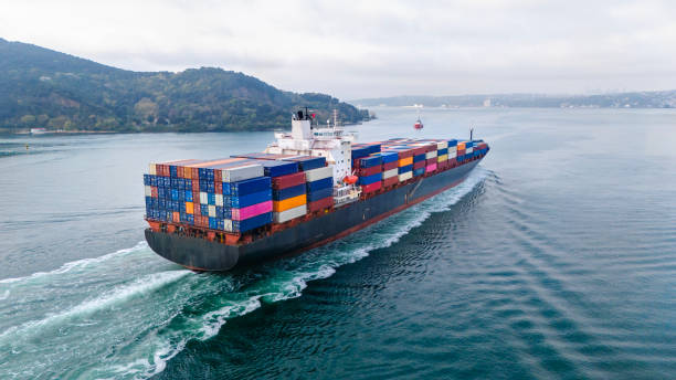 istock Aerial view of cargo container ship in transit. Istanbul Bosphorus. 2149844009