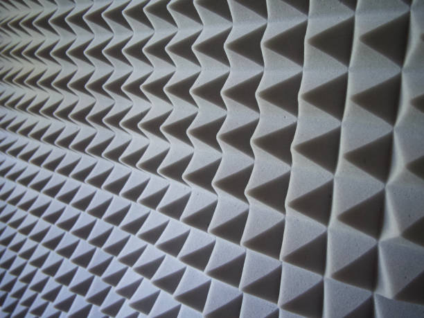 istock Grey acoustic foam rubber. Soundproof pyramids, full frame. 2149844449