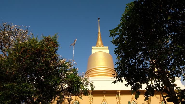 KO SAMUI, THAILAND - FEBRUARY 26, 2020: Wat Khao Hua Jook, golden temple pagoda, koh Samui, Thailand