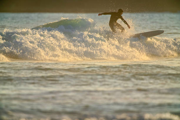 Sydney, Australia - January 21, 2024: One surfer riding in front of the crowd.