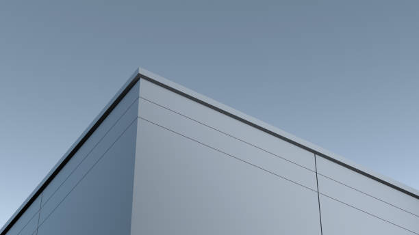 istock Block building, concrete, minimalist. Modern architectural design in a cloudy evening, wallpaper.3D render 2149849230
