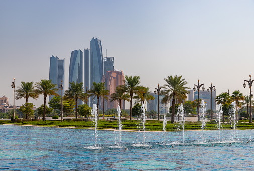 A picture of the Qasr Al Watan gardens overlooking the Etihad Towers.