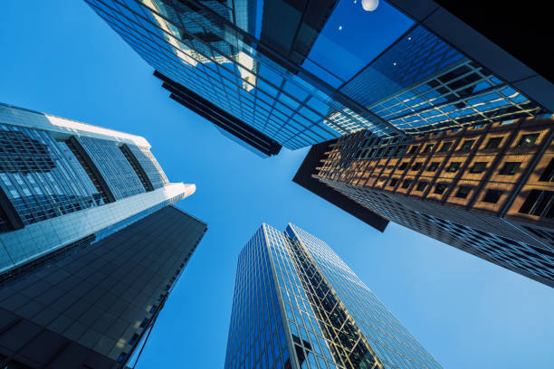 istock Low angle view on corporate buildings in glass facade in Frankfurt am Main 2149850510