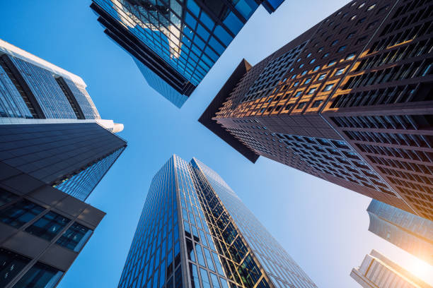istock Low angle view on corporate buildings in glass facade in Frankfurt am Main 2149850526