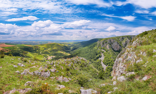 Amazing view of Turda Gorge (Cheile Turzii) natural reserve with marked trails for hikes on Hasdate river.  Location: near Turda close to Cluj-Napoca, in Transylvania, Romania, Europe
