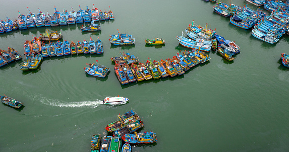 Fishing boats are nailing side by side on Quy Nhon port