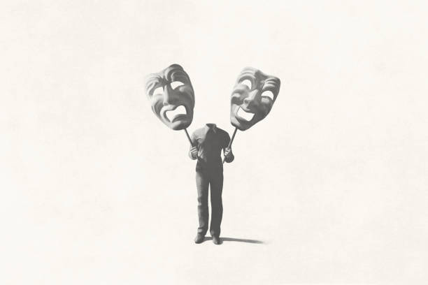 istock illustration of man with masks , surreal theatrical identity drama concept 2149854842